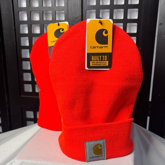 Carhartt Other - 🟧NEW Two Carhartt Neon Orange Knit Beanies Hat A18 Cuffed Acrylic Watch Cap🟧